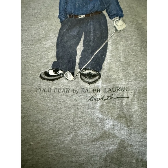 Vintage 90s Polo Ralph Lauren Golf Bear T Shirt Adult Large Gray Shirt Fast Ship - Picture 3 of 9